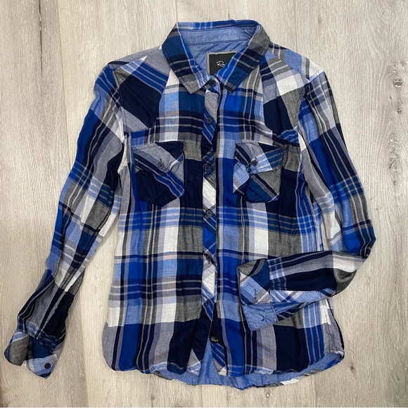 Rails Blue Button Down Flannel Top - Picture 1 of 2